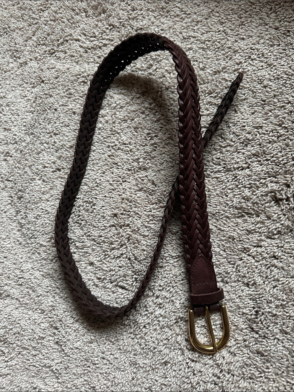 Aritzia Braided Brown Leather Belt with Brass Buckle - Women's Accessory
